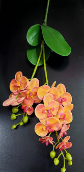 Mini orhidee artificială din silicon, portocaliu cu accente roz – Real Touch, 30 cm